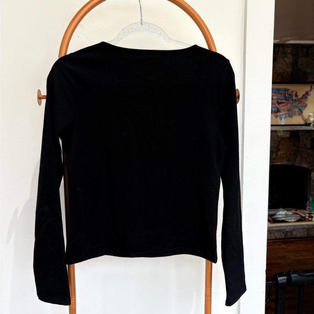 Express Black Square Neck Long Sleeve Top - Picture 3 of 5